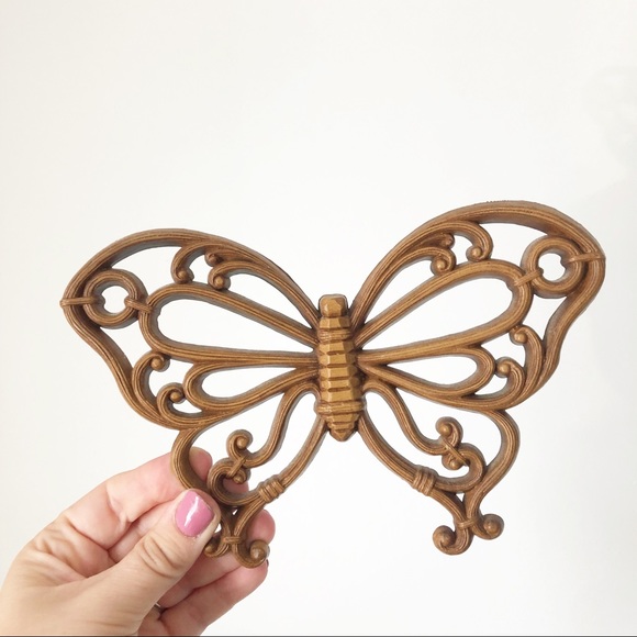 Vintage Brown Syroco Butterfly Wall Decor Set Boho - Picture 4 of 5